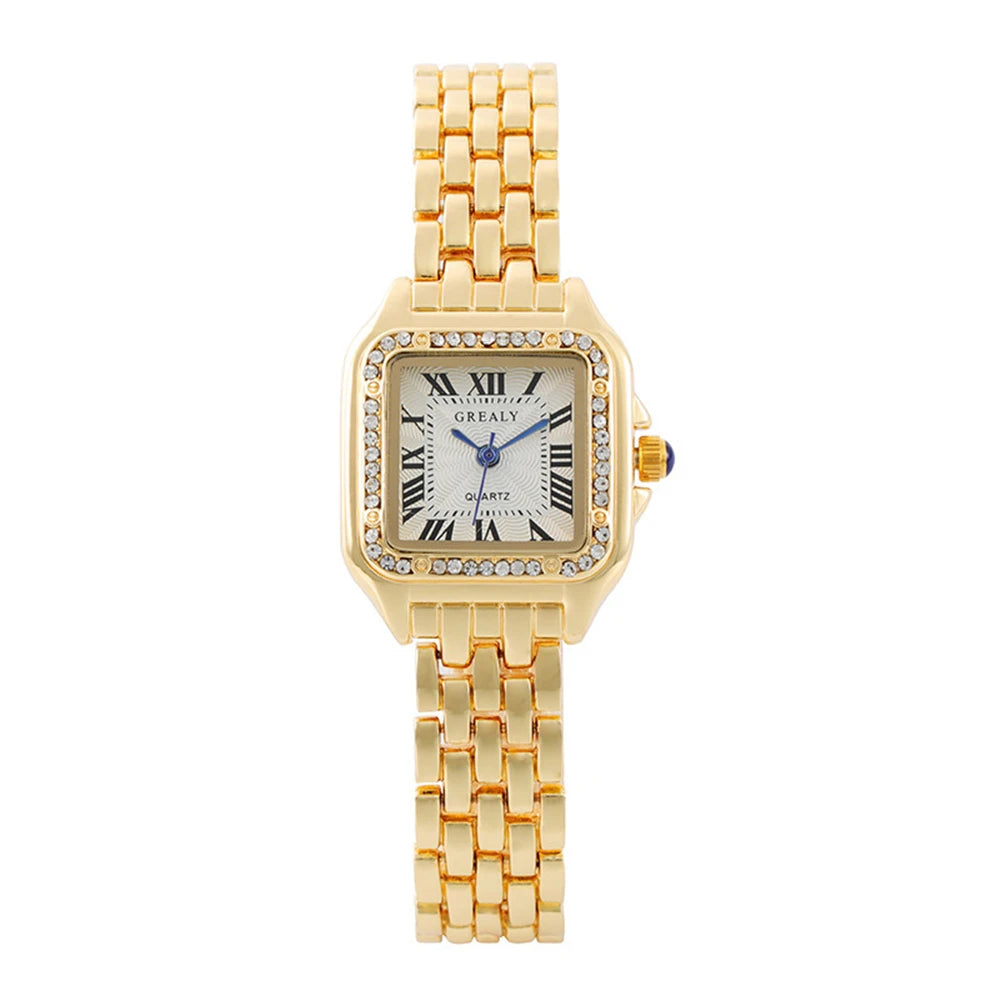 2025 Luxury Women's Fashion Square Watches Gold Alloy Strap Ladies Quartz Wristwatches Qualities Female Roman Scale Clock