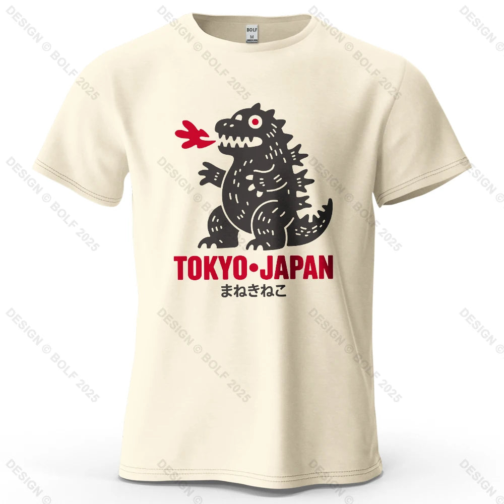 Tokyo Dinosaur Printed Men's T-Shirt 100% Cotton Oversized Japanese Harajuku Graphic Tees for Women Tops Tees Casual Streetwear