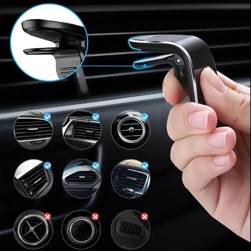 Magnetic Car Phone Bracket Breathable Clip Bracket Rotating Mobile Phone GPS Bracket Car Air Outlet L Bracket Car Phone Holder