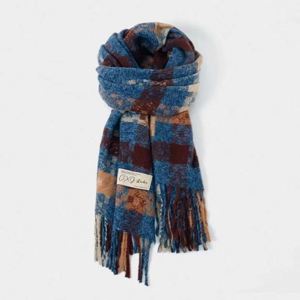 Black and White Plaid Printed Scarf Women's Autumn and Winter Polyester Fiber Scarf Fashionable and Versatile Warm Neck Shawl