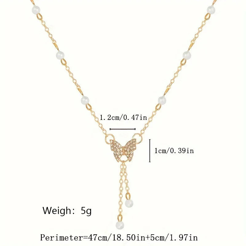 Fashionable Women Gold Plated Butterfly Tassel Pendant Necklace Suitable For Daily Party Wear Birthday Gifts Bridesmaid Jewelry