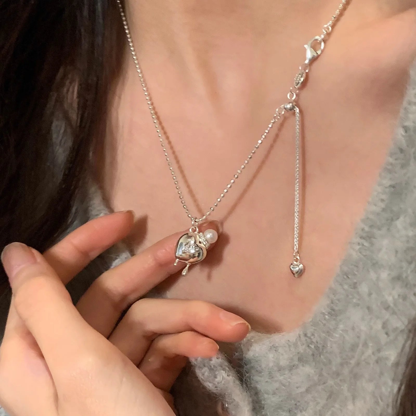 925 Sterling Silver Necklace Heart Pendant Love Adjustable Choker Elegant for Women Girl Jewelry Gift Dropshipping Wholesale