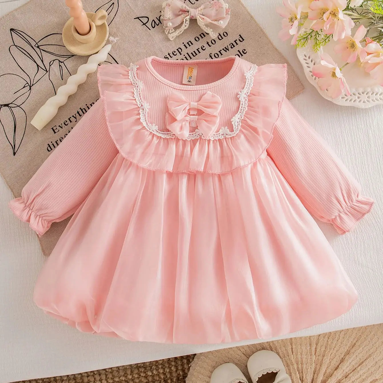 Autumn New Sweet Bow Baby Girl Dress, Princess Style Children'S Clothing Suitable For Christmas Parties (6-24 Months)