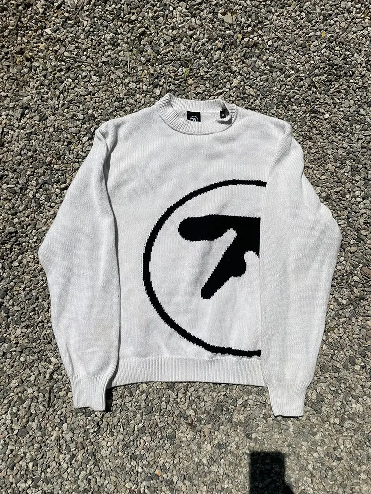Men's Sweater Y2K Aphex Twin Knit Oversized Pullovers Gothic Jumper Winter Graphic Streetwear Long Sleeve Tops Vintage Clothing