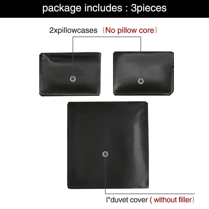 3pcs Satin Duvet Cover Set Bedding Sets Queen Black  Series Luxury Rich Silk Silky Soft Solid   Sexy Honeymoon Wrinkle Free