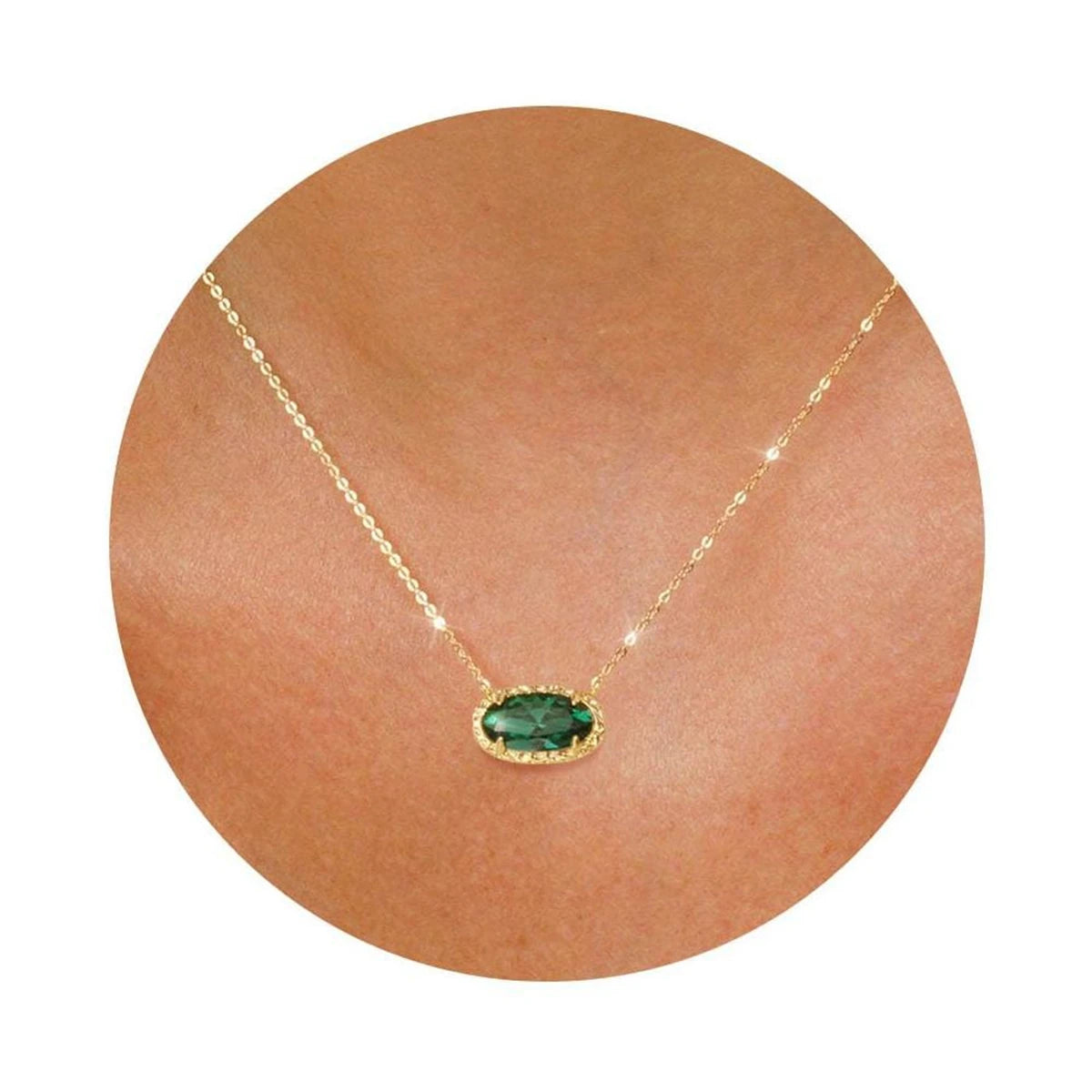 Hot selling necklace, colored zircon, natural stone, bone chain, oval, fashionable, popular, niche, personalized accessory