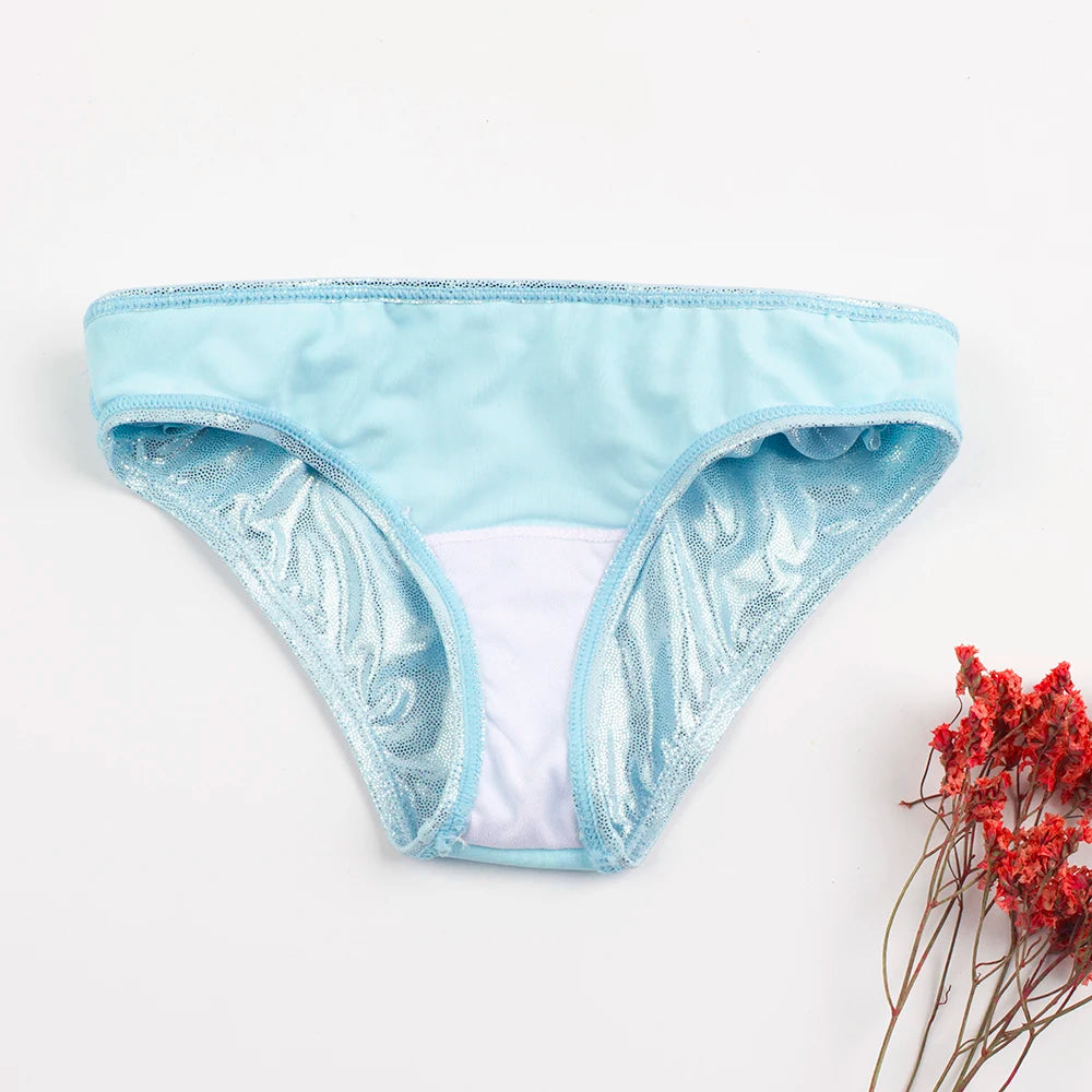 Shinning Ruffle Solid Summer Beach Girls Kids Swimwear Swimsuit Vacation Outdoor Play Adjustable Child Kids Bikini Set