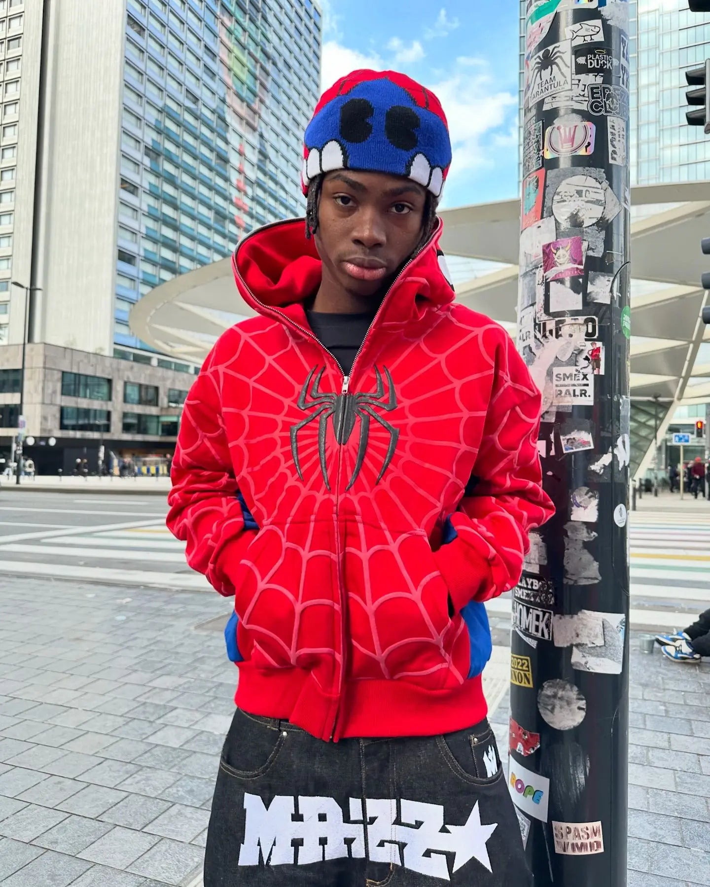 America Classics Gothic Red Spider Print Hooded Cardigan Full Zip Up Loose Men Women Hip Hop Hoodie Jacket Y2k Street Sweatshirt