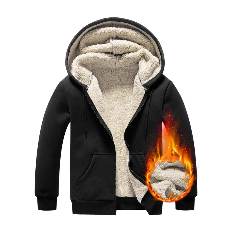C.New S Winter Lambswool Coats Warm Thicken Jackets Long Sleeve Zipper Hoodies Casual Fleece Black Coat Hooded Men Women Jacket