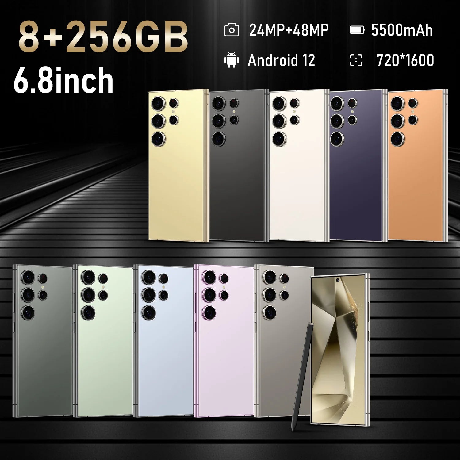 S24 Ultra,Smartphone Android,6.8 inch,8GB RAM,256GB，512GB 1TB ROM,Dual SIM,Mobile phone,Google Play Store,24+48MP,5500mAh