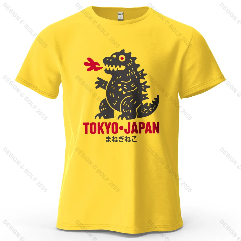 Tokyo Dinosaur Printed Men's T-Shirt 100% Cotton Oversized Japanese Harajuku Graphic Tees for Women Tops Tees Casual Streetwear