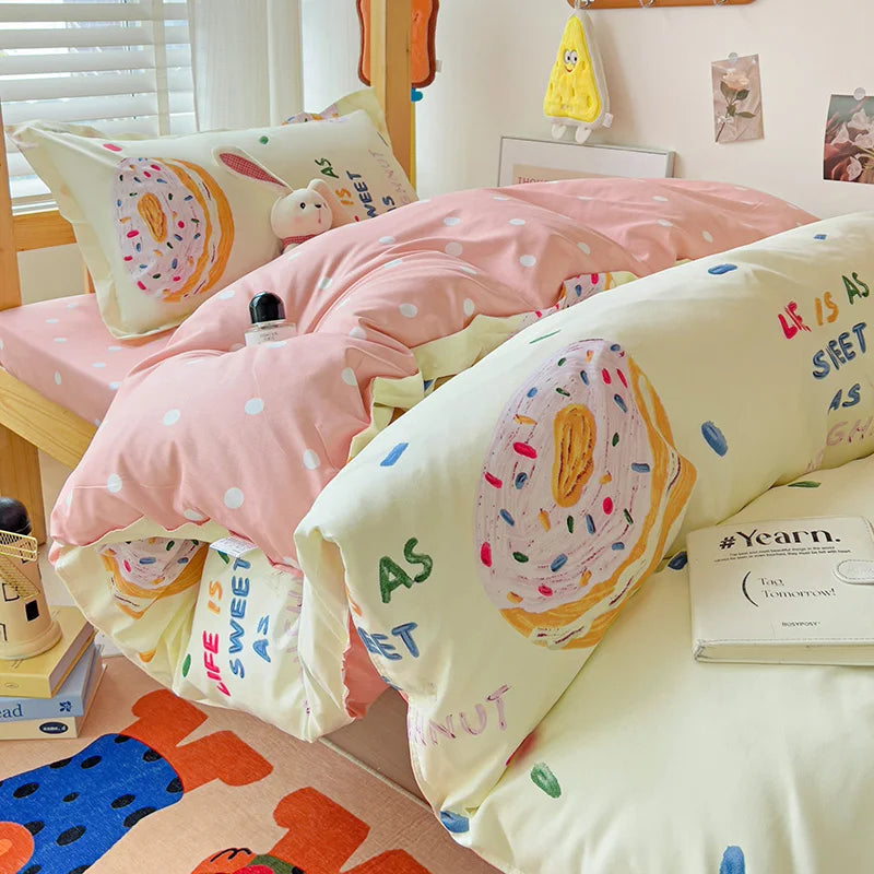 3pcs New Printed Quilt Set for Ladies Bedroom Apartment Student Dormitory Sweet Wind Cartoon (1pc Quilt Set +2pcs Pillowcase)