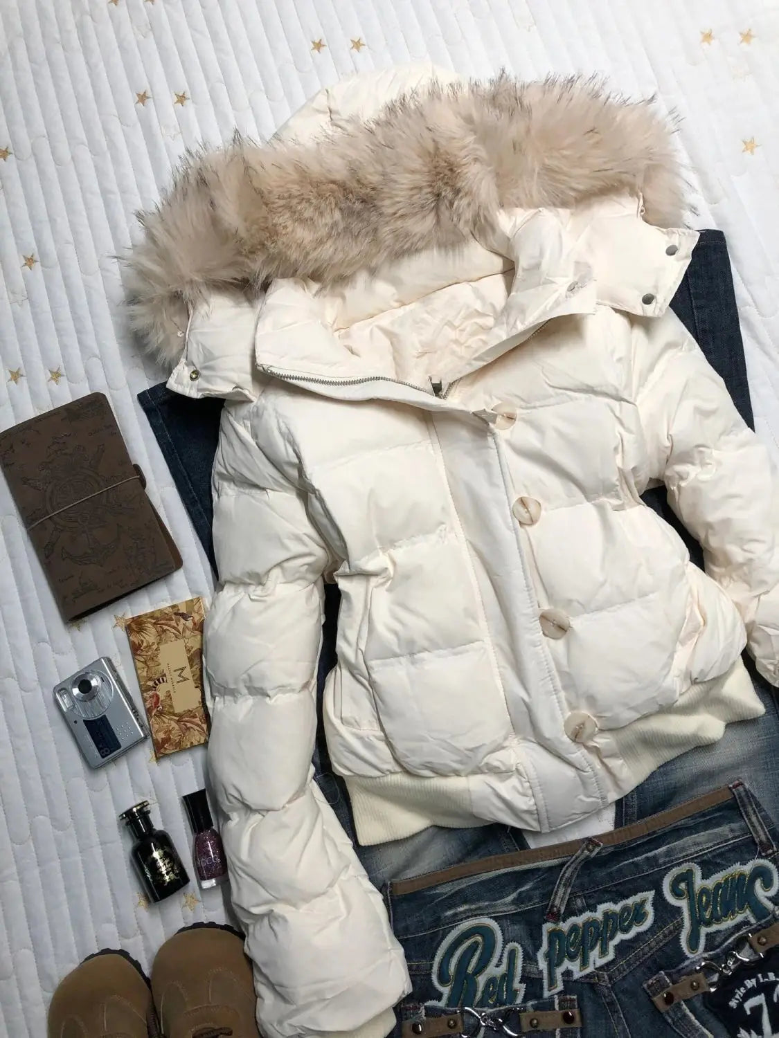 American retro fur collar warm solid color women hooded cotton coat ins winter loose casual slim cotton coat jackets