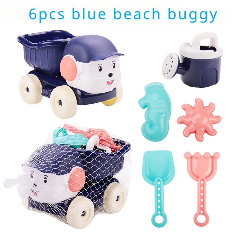 Beach Toy Set for Kids Sand Wheel Sand Bucket Scooter Shovel Rake Sailboat Hourglass Cute Molds Summer Outdoor Sandbox Sand Toys