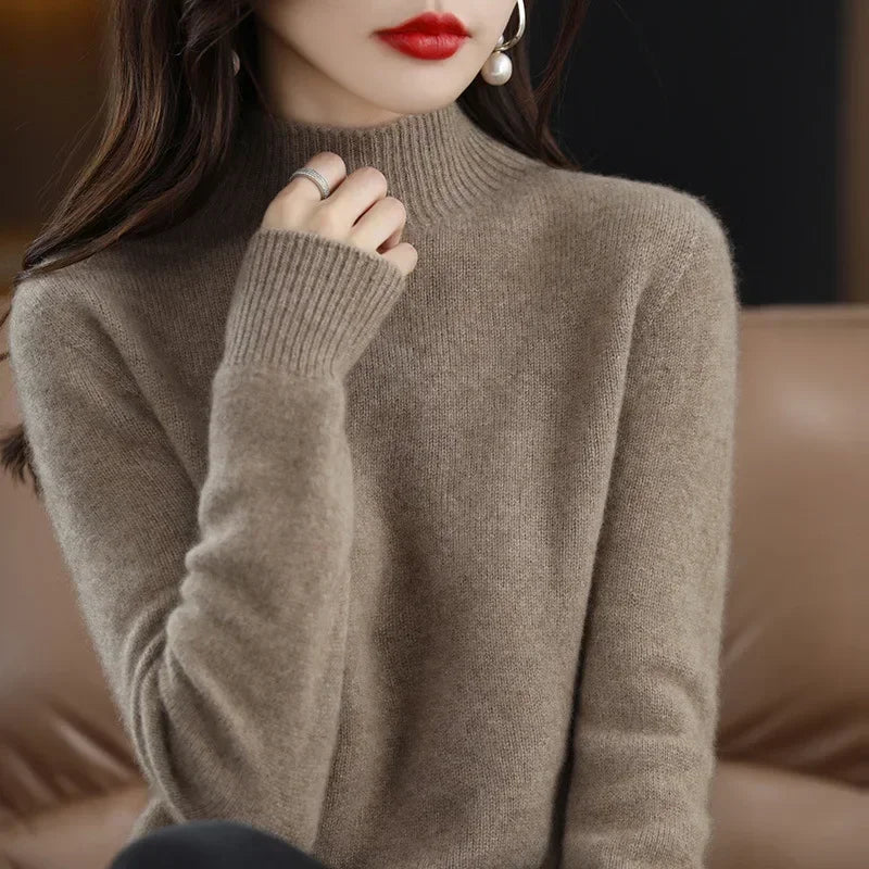 Women's Knitwear Autumn Winter Sweater Korean Basic Solid Long Sleeve Pullovers Warm Bottoming Shirts Half High Collar Black Red