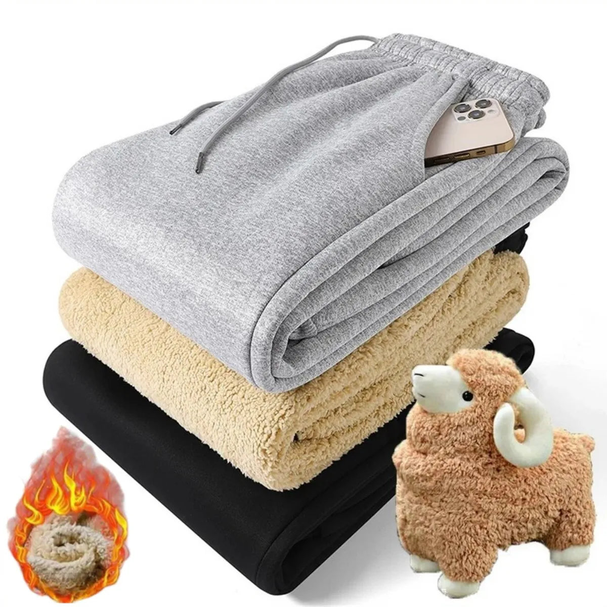 Autumn Winter Men's Lambswool Sweatpants Fashion Wide Loose Casual Men Fleece Thicken Warmer Sports Long Pants Joggers Trousers