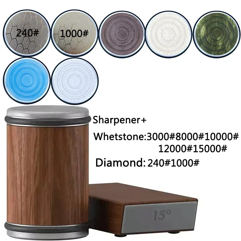 Rolling Knife Sharpener sapele Magnetic Holder Whetstone Sharpening Stone Kit 15 and 20 Degrees Angle Roller Kitchen Accessory