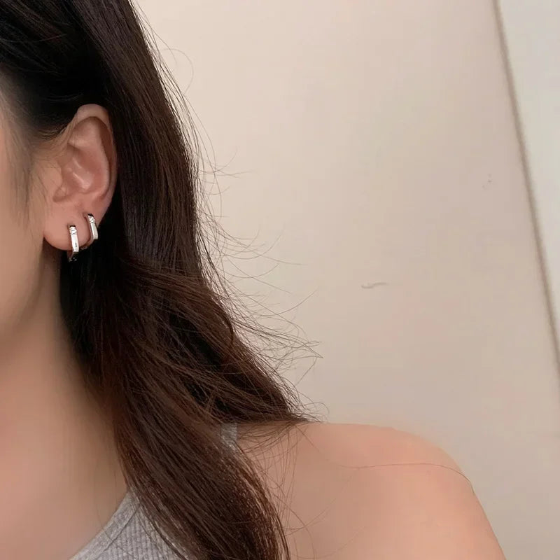 Real 925 Sterling Silver Zircon Square Hoop Earrings for Women Minimalist Fine Jewelry Trendy Geometric Accessories