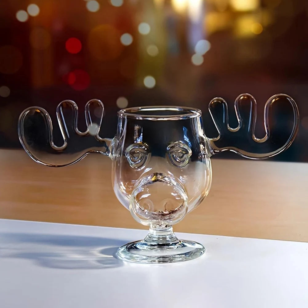 1/2/3PCS Christmas Elk Glass Cup 8Oz Milk Moose Mug Christmas Reindeer Head Beer Water Cup Xmas Holiday Party Drinkware Gifts