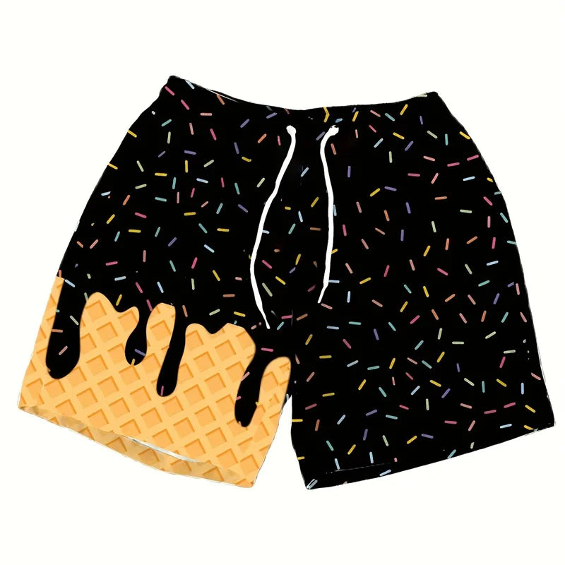 Multi Color Ice Cream Graphic Beach Shorts For Men Kids 3d Printed Cartoon Hawaiian Swimming Trunks Summer Loose Board Shorts