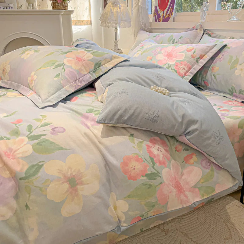 100% Cotton Luxury Floral Style Bedding Set 3 Piece, Duvet Cover Set 1 Duvet Cover 2 Pillowcase,Single/Double/200x200/220x240