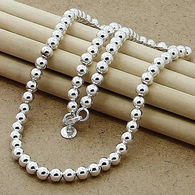 Hot 925 Sterling Silver 4MM/6MM/8MM/10MM Smooth Beads Ball Chain Necklace For Women Men Fashion Jewelry wedding accessories