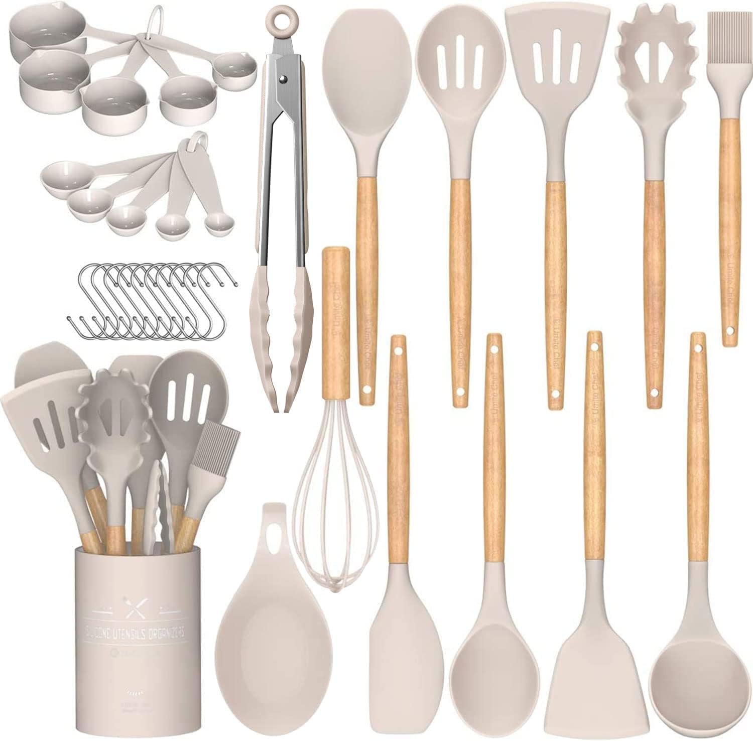 Silicone Cooking Utensils Set - Silicone Kitchen Utensils for Cooking Wooden Handles, 446°F Heat Resistant Kitchen Utensil Spatula Sets, Gadgets for Non-Stick Cookware BPA FREE