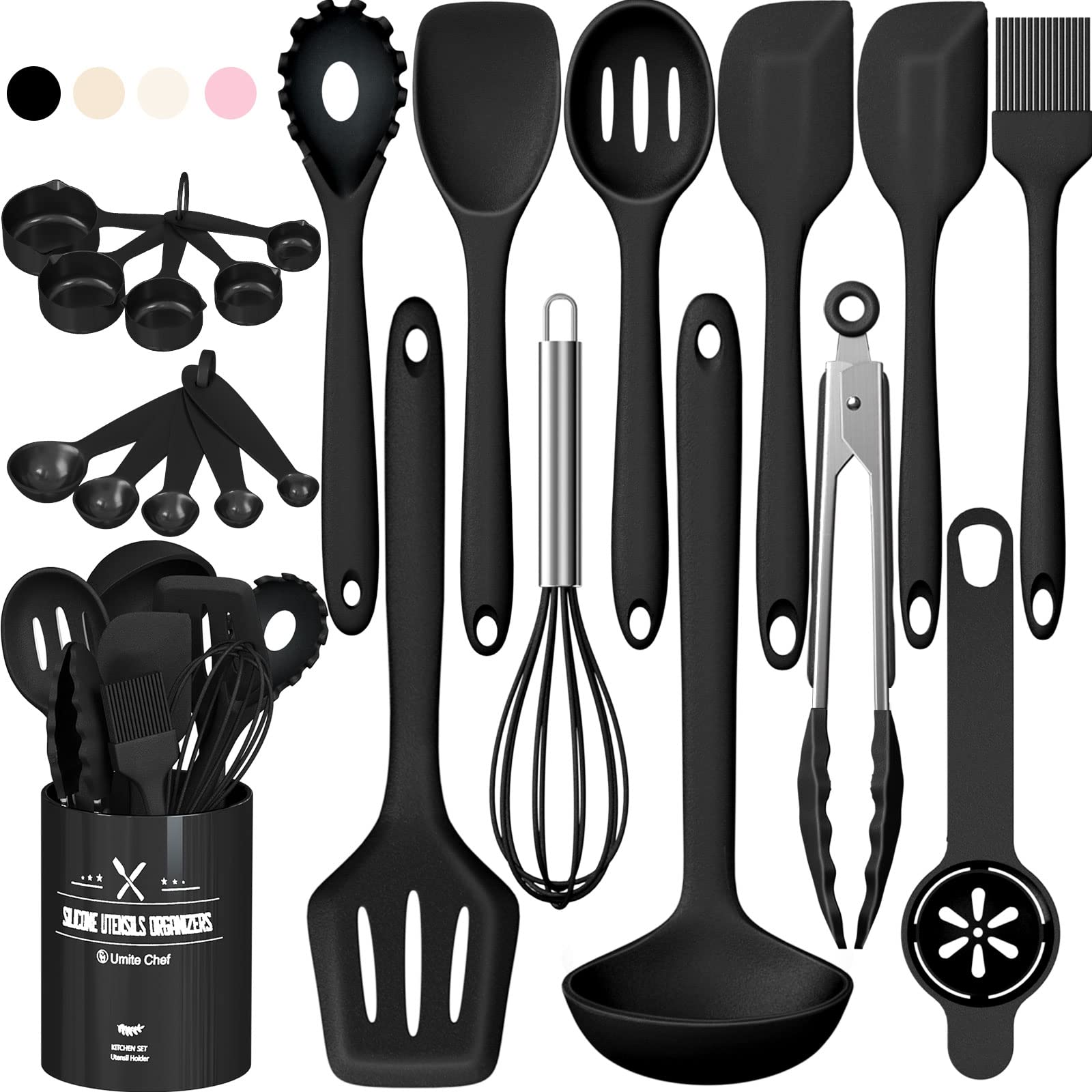 Silicone Cooking Utensils Set - 446°F Heat Resistant Kitchen Utensils,Turner Tongs,Spatula,Spoon,Brush,Whisk,Kitchen Utensil Gadgets Tools Set for Nonstick Cookware,Dishwasher Safe