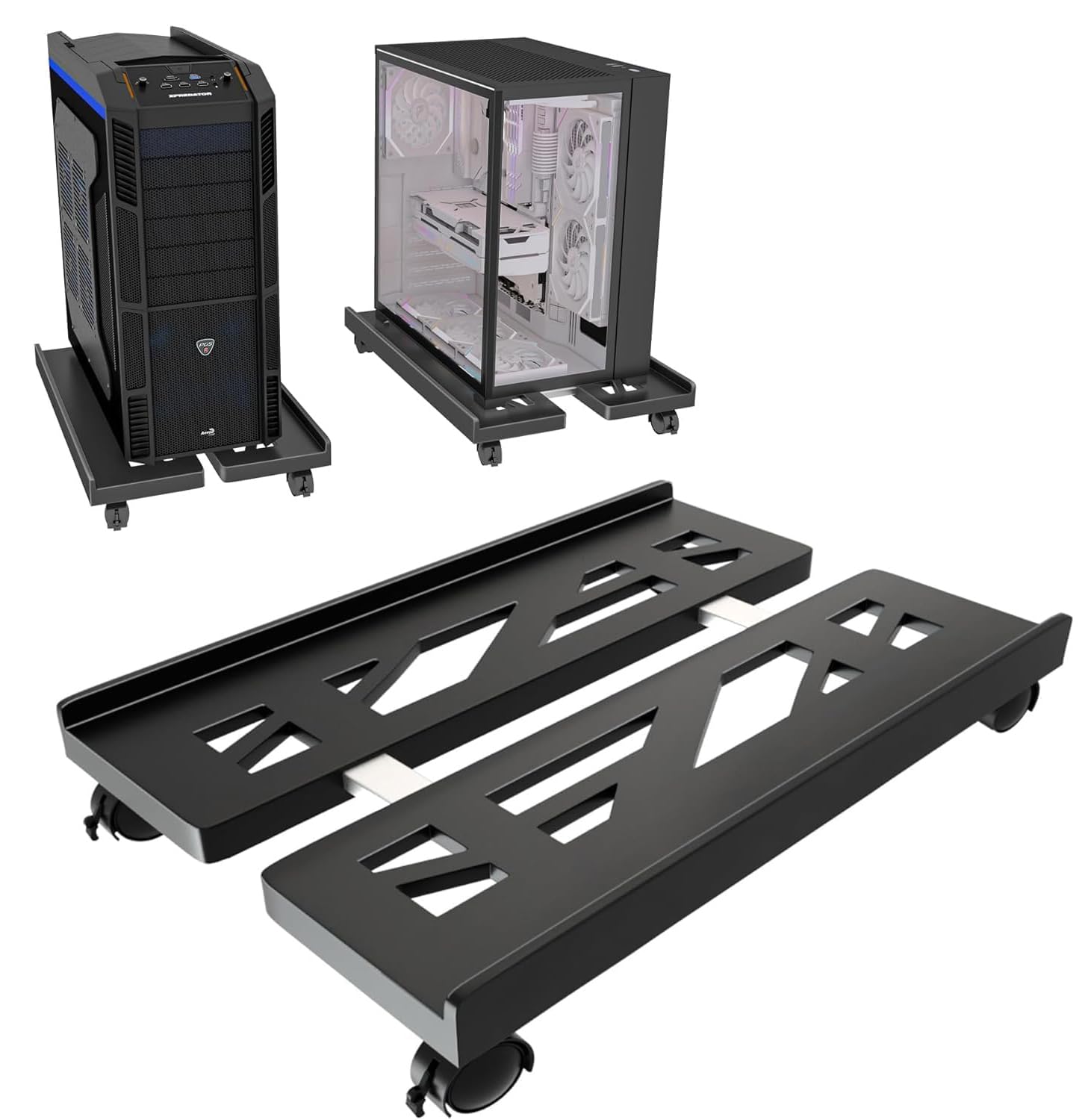 Adjustable Mobile CPU Stand, Ventilated Computer Tower Stand with 4 Caster Wheels Fits Most PC Tower, Under Desk CPU Holder PC Floor Cart Computer Riser for Students and Gamers