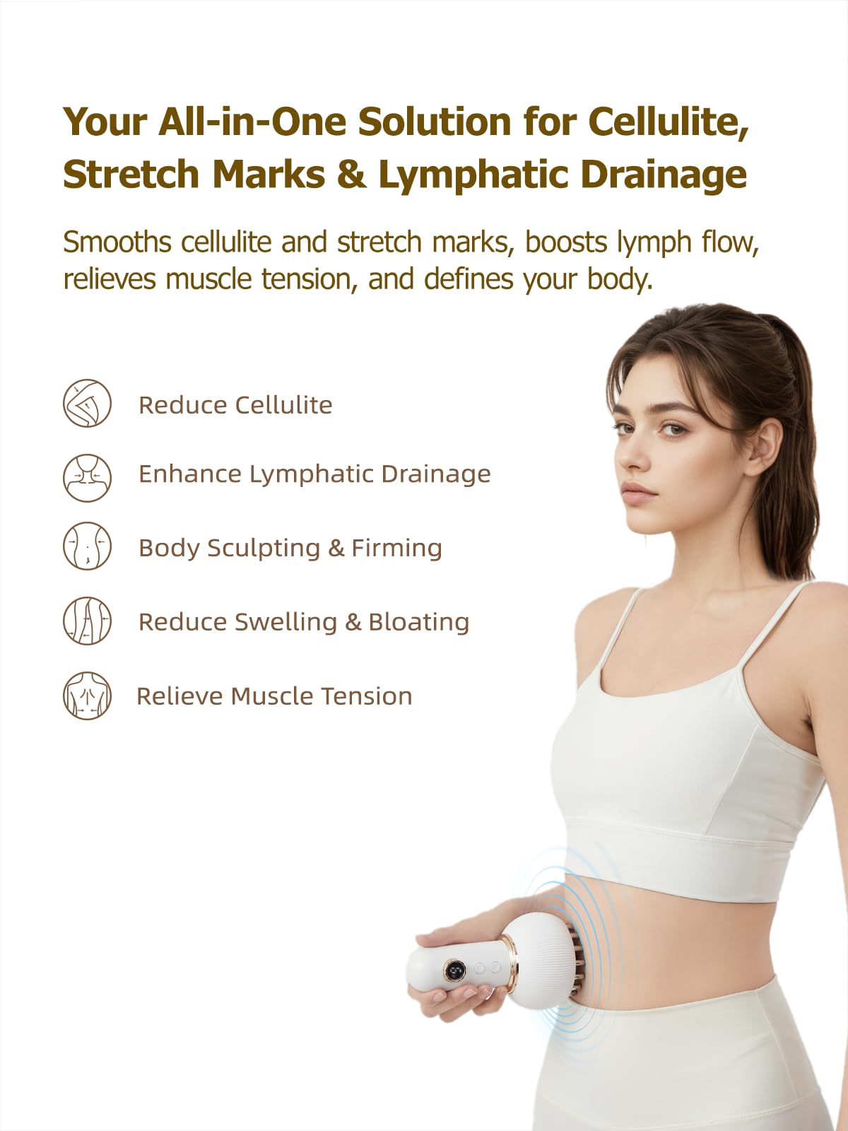 Lymphatic Drainage Massager & Massage Tool, Body Sculpting Machine & Fascia Blaster for Cellulite with Microcurrent, Light, Heat & Vibration, for Legs, Arms & Belly