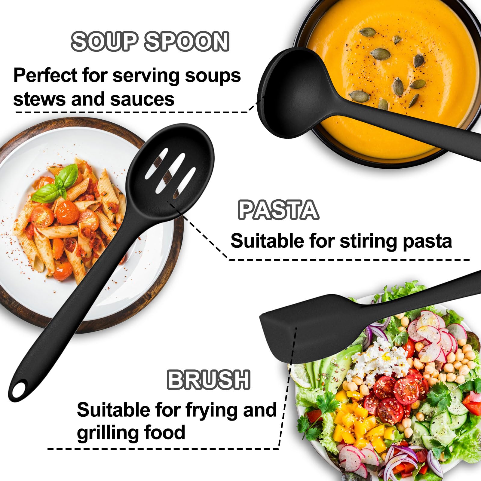 Silicone Cooking Utensils Set - 446°F Heat Resistant Kitchen Utensils,Turner Tongs,Spatula,Spoon,Brush,Whisk,Kitchen Utensil Gadgets Tools Set for Nonstick Cookware,Dishwasher Safe