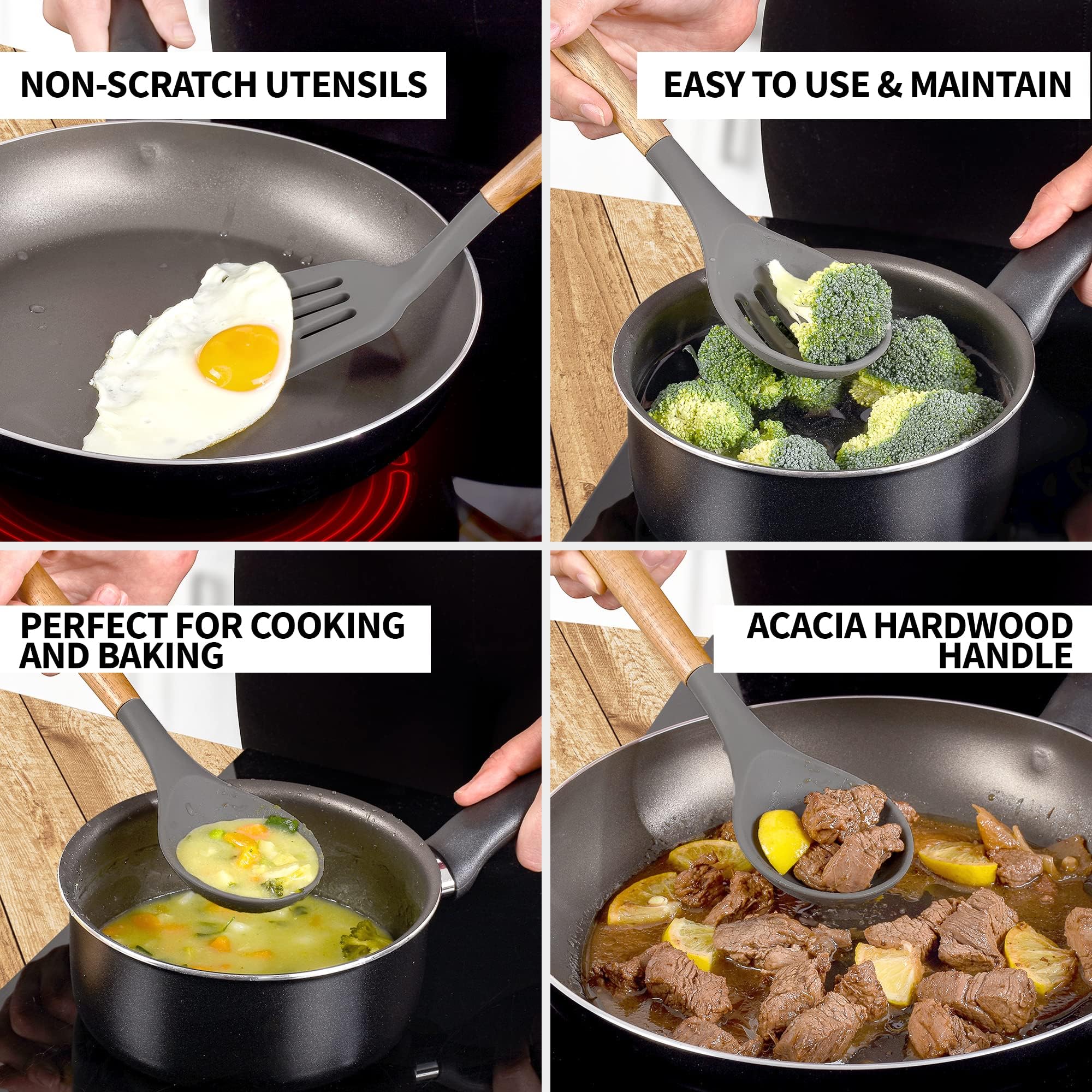 Silicone Cooking Utensils Kitchen Utensil Set - 446°F Heat Resistant Silicone Kitchen Utensils Set, Spatula,Turner Tongs, Spoon, Whisk,Kitchen Gadgets for Nonstick Cookware, BPA Free