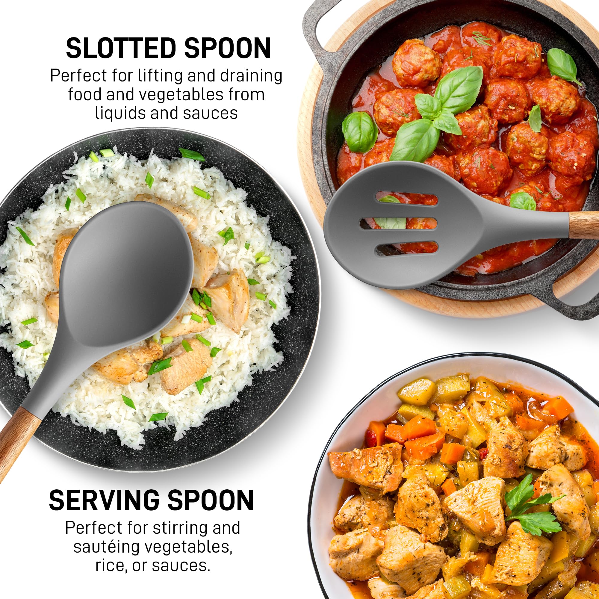 Silicone Cooking Utensils Kitchen Utensil Set - 446°F Heat Resistant Silicone Kitchen Utensils Set, Spatula,Turner Tongs, Spoon, Whisk,Kitchen Gadgets for Nonstick Cookware, BPA Free