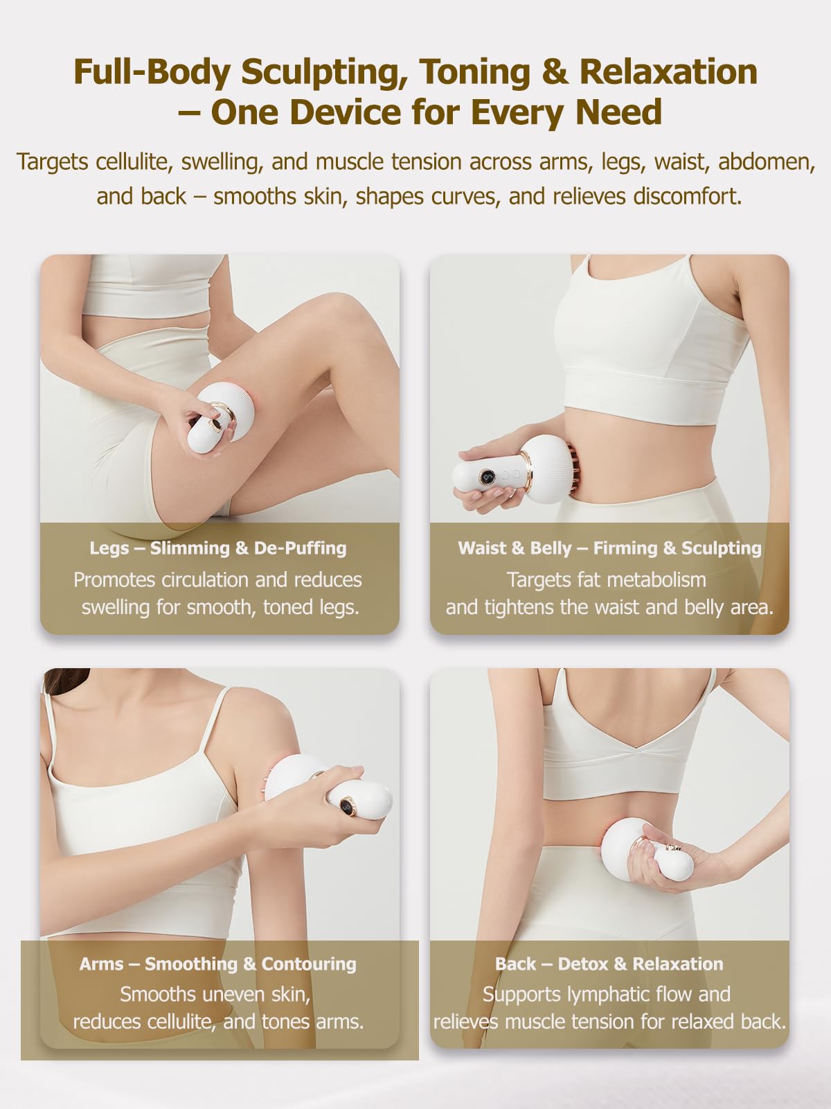 Lymphatic Drainage Massager & Massage Tool, Body Sculpting Machine & Fascia Blaster for Cellulite with Microcurrent, Light, Heat & Vibration, for Legs, Arms & Belly