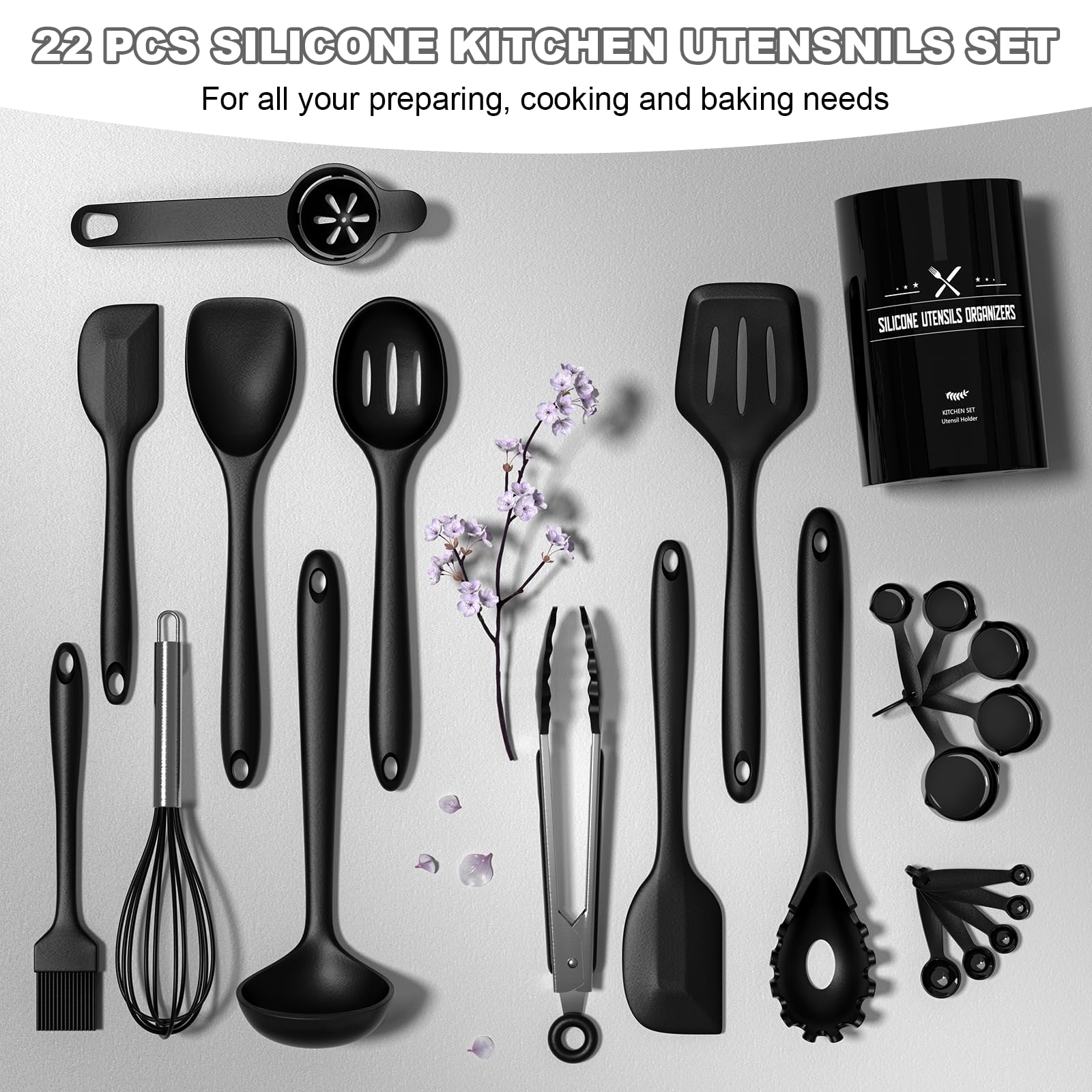 Silicone Cooking Utensils Set - 446°F Heat Resistant Kitchen Utensils,Turner Tongs,Spatula,Spoon,Brush,Whisk,Kitchen Utensil Gadgets Tools Set for Nonstick Cookware,Dishwasher Safe