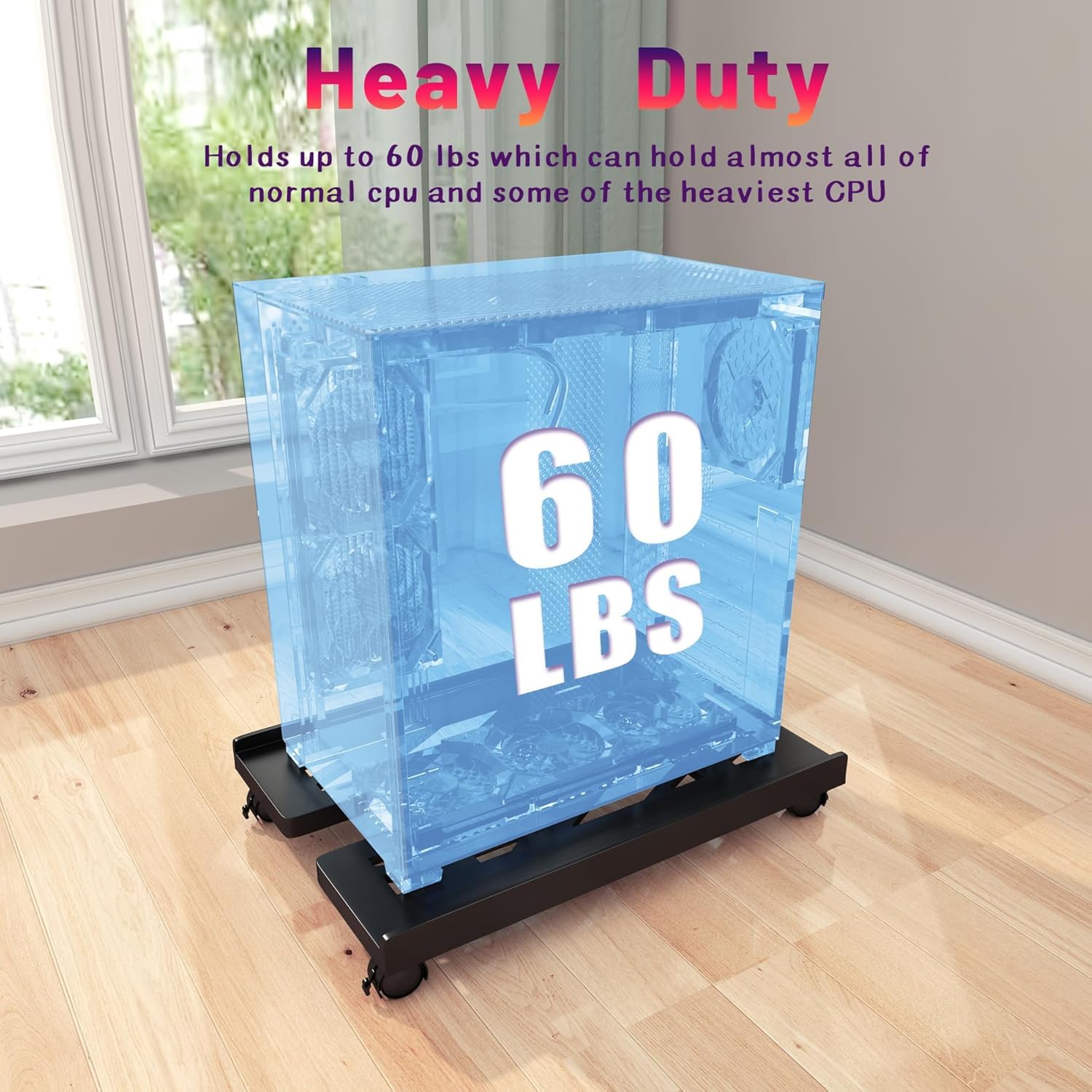 Adjustable Mobile CPU Stand, Ventilated Computer Tower Stand with 4 Caster Wheels Fits Most PC Tower, Under Desk CPU Holder PC Floor Cart Computer Riser for Students and Gamers