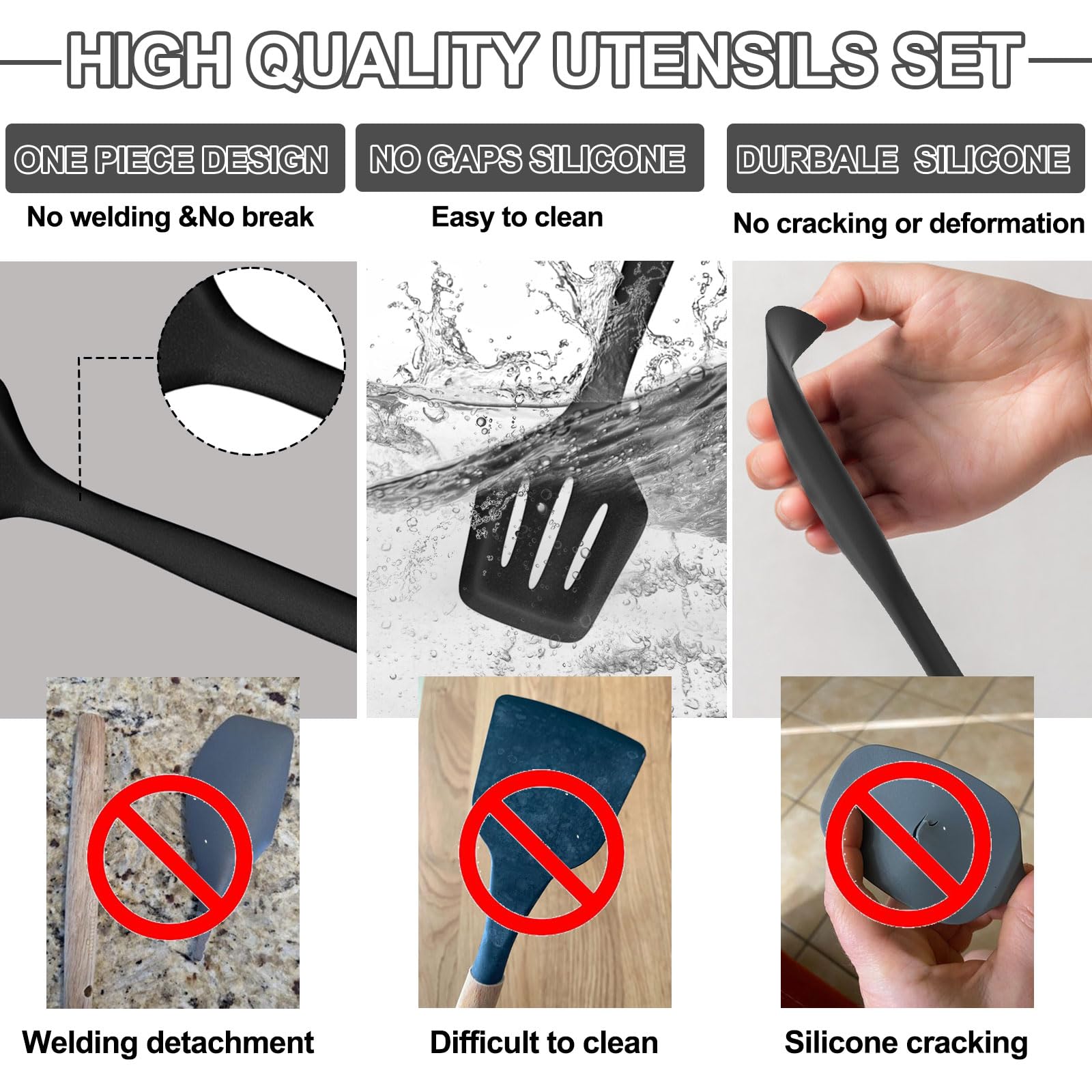 Silicone Cooking Utensils Set - 446°F Heat Resistant Kitchen Utensils,Turner Tongs,Spatula,Spoon,Brush,Whisk,Kitchen Utensil Gadgets Tools Set for Nonstick Cookware,Dishwasher Safe